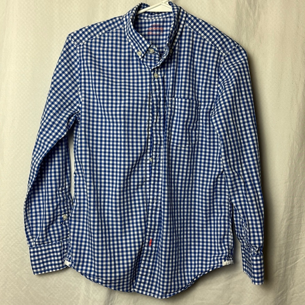 CREWCUTS J CREW Boy’s Long Sleeve Button Down Blue White Plaid Shirt Size 12